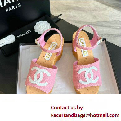 Chanel Fabric  &  Patent Calfskin Sandals G45555 Pink 2024